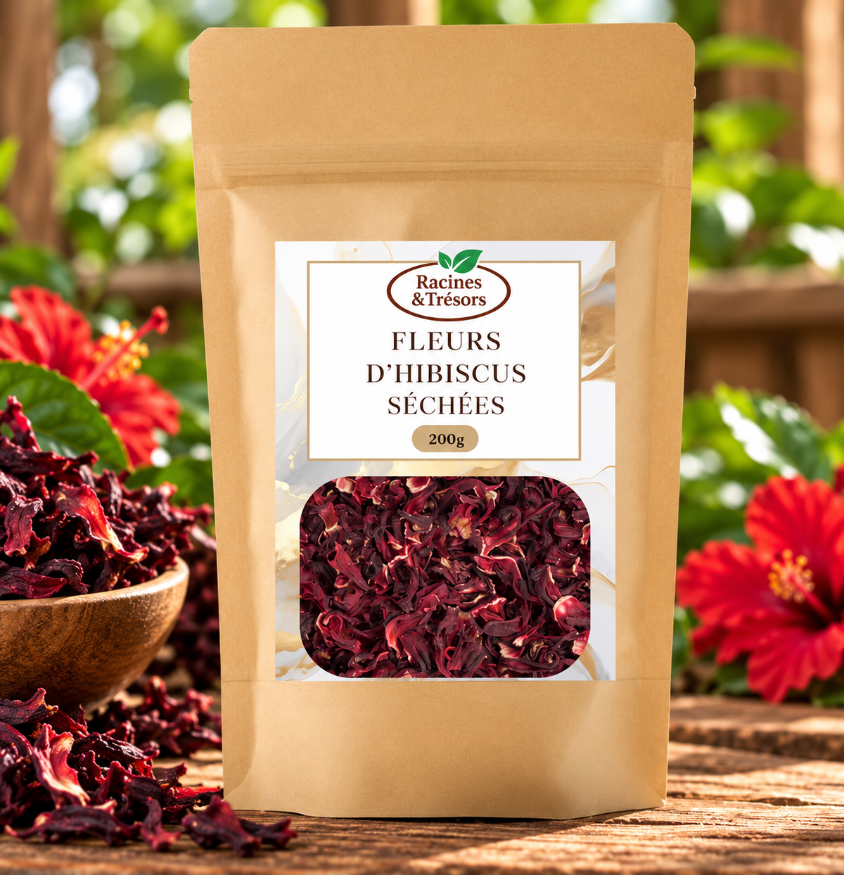 Fleurs d'Hibiscus Séchées, Bissap Naturel, 200g
