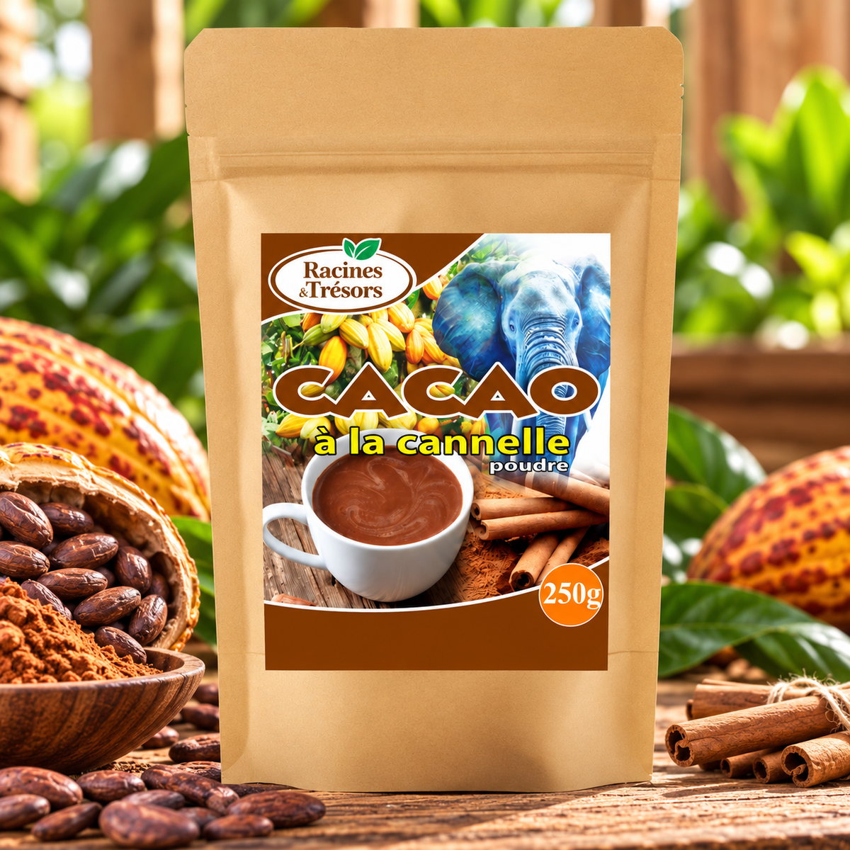 Poudre de Cacao à la Cannelle, 100% Naturel, 250g