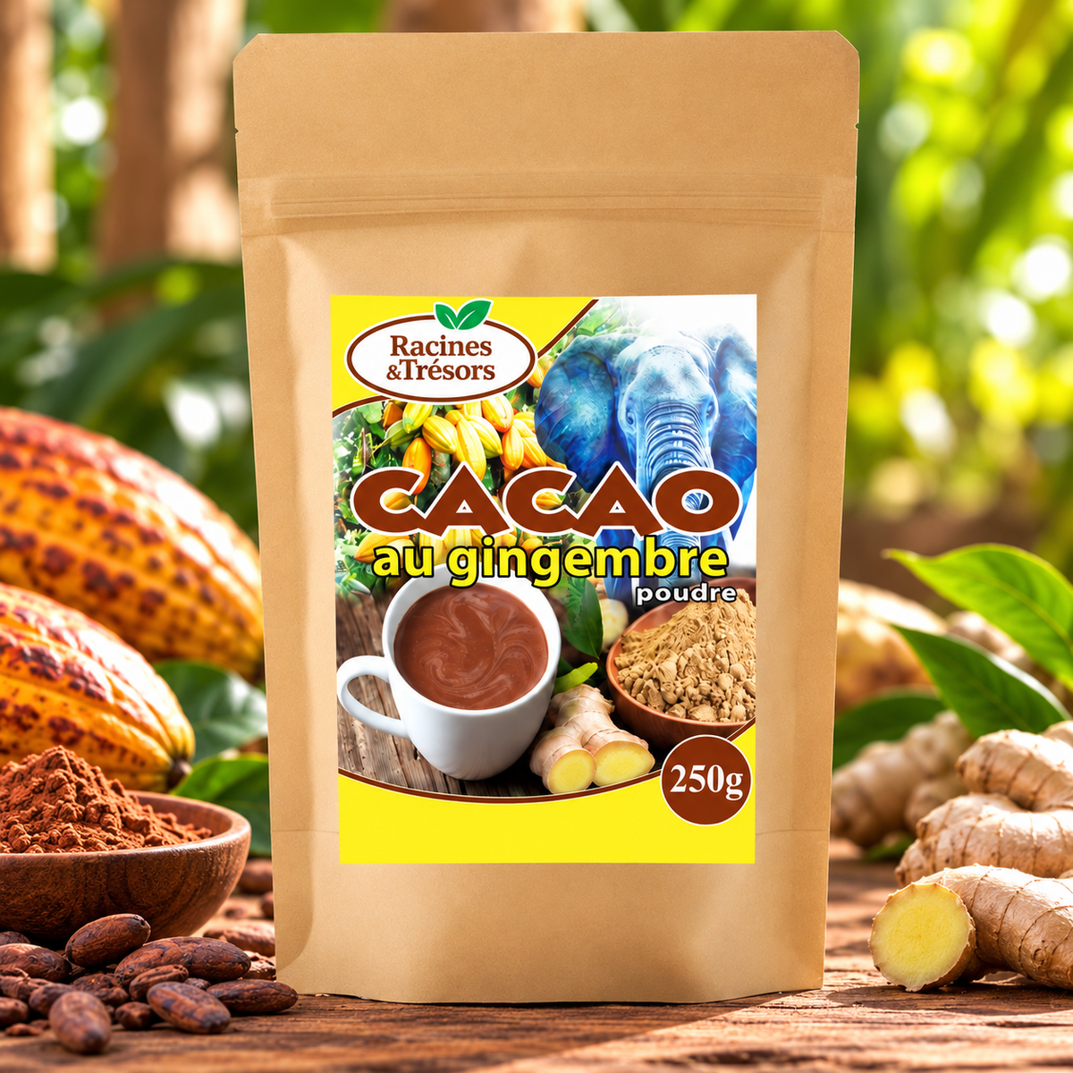 Poudre de Cacao au Gingembre, 250g, 100% Naturel