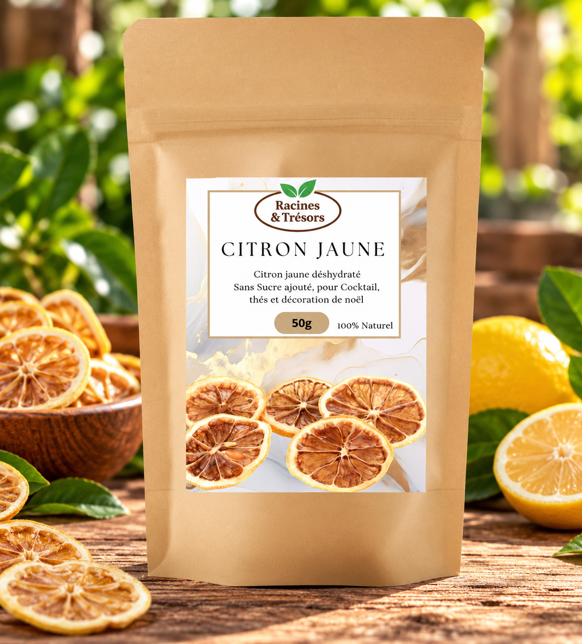 🍋 Tranches de Citron Jaune Séchées – 100g | 100% Naturelles | Sans Sucre ni Additifs | Idéal pour Infusions, Cocktails, Pâtisseries & Décorations