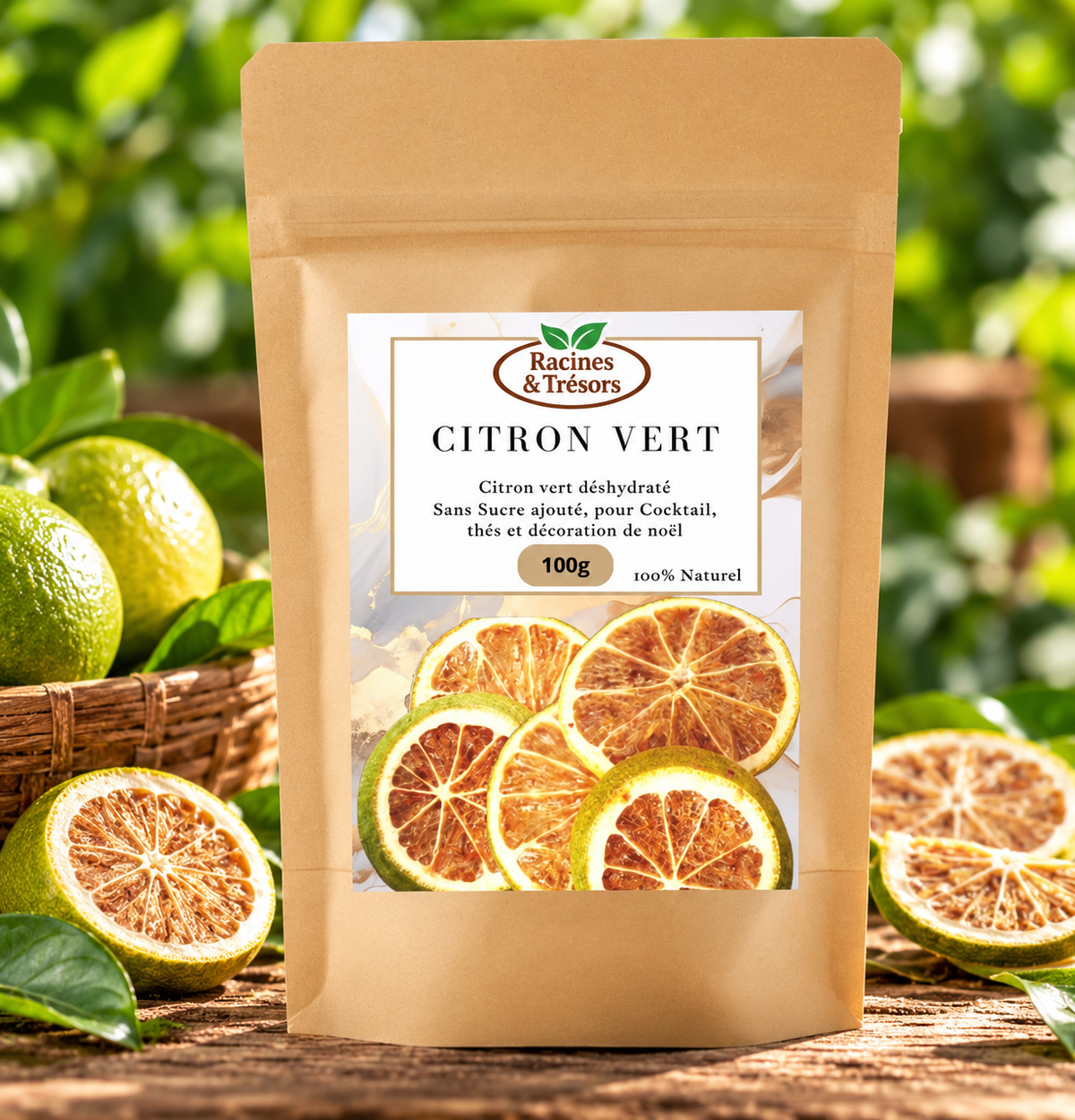 Tranches de Citron vert Séchées – 100g | 100% Naturelles & Sans Additifs | Idéal pour Infusions, Cocktails, Décorations & Recettes