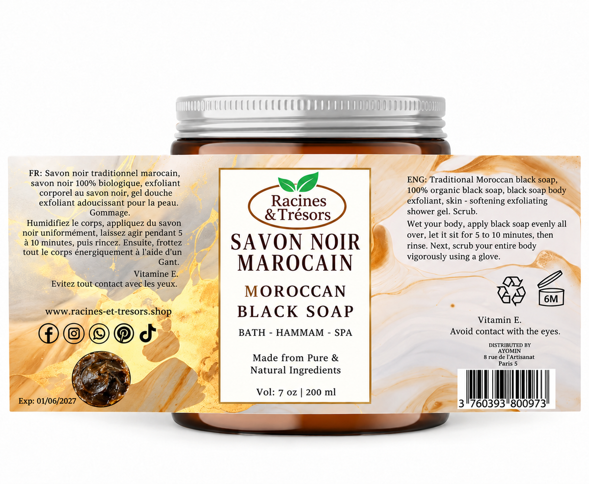 Savon Noir Marocain Traditionnel - Super Gommage - 100% Naturel - 200 g - Corps, Visage