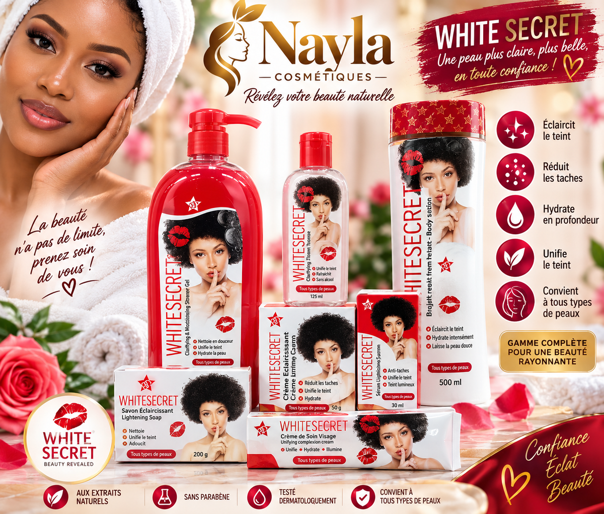 Gamme Complète White Secret – Kit 7 Produits Éclaircissants