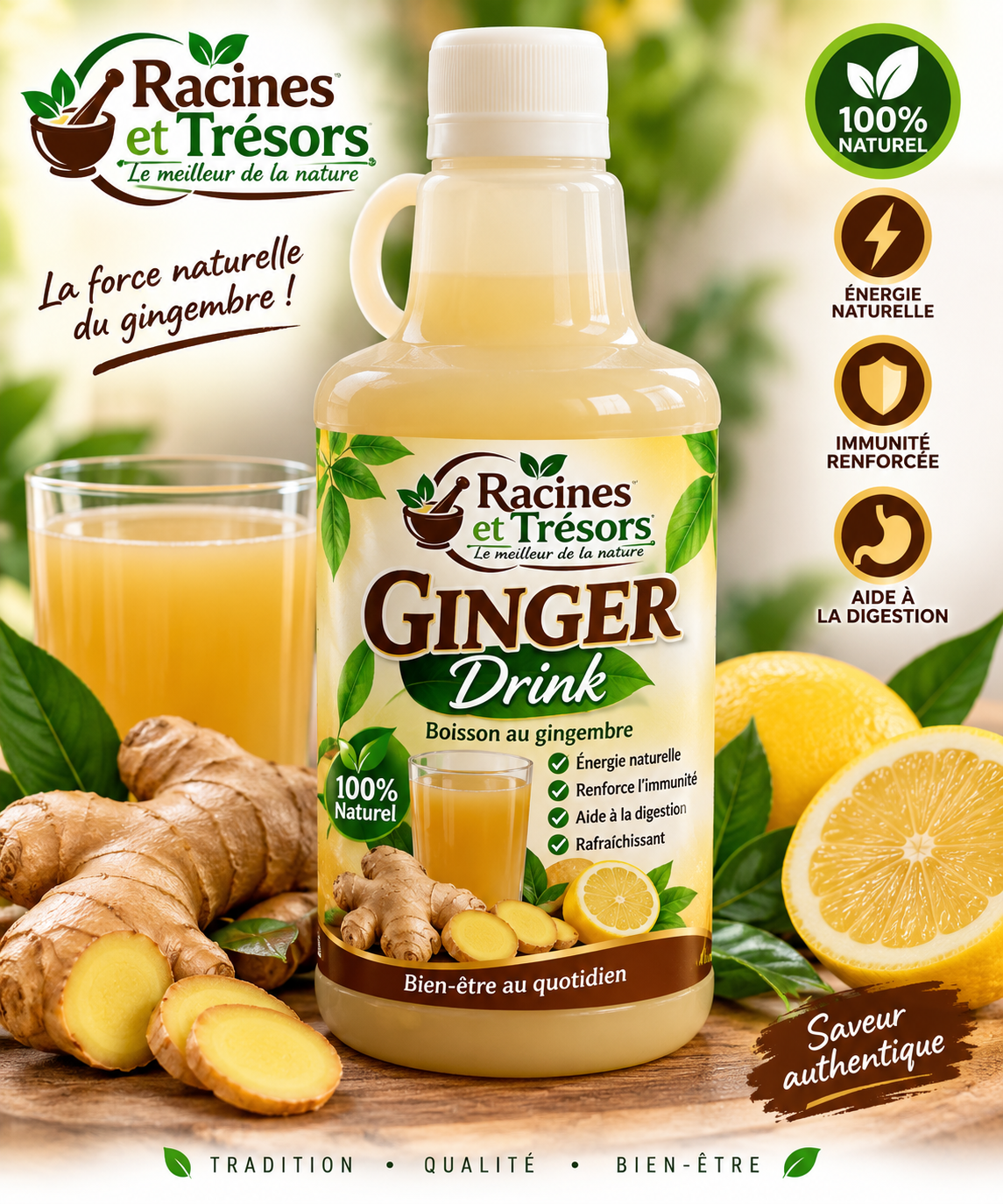 Ginger Drink – Boisson au Gingembre | Racines & Trésors | 500 ml