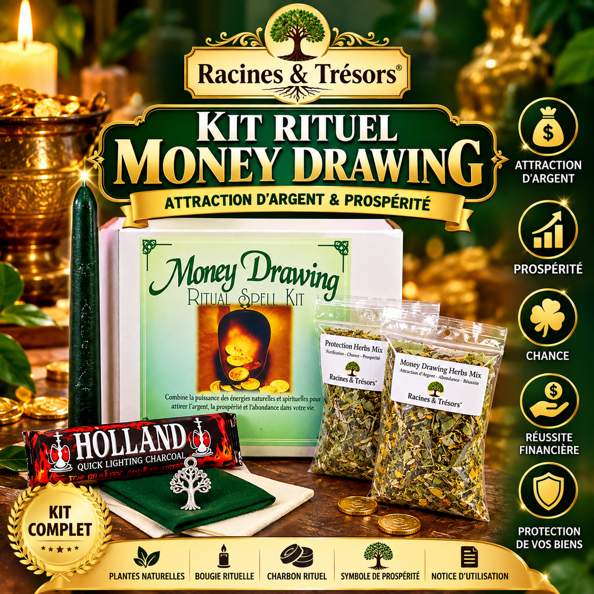 Kit Rituel Money Drawing – Racines & Trésors