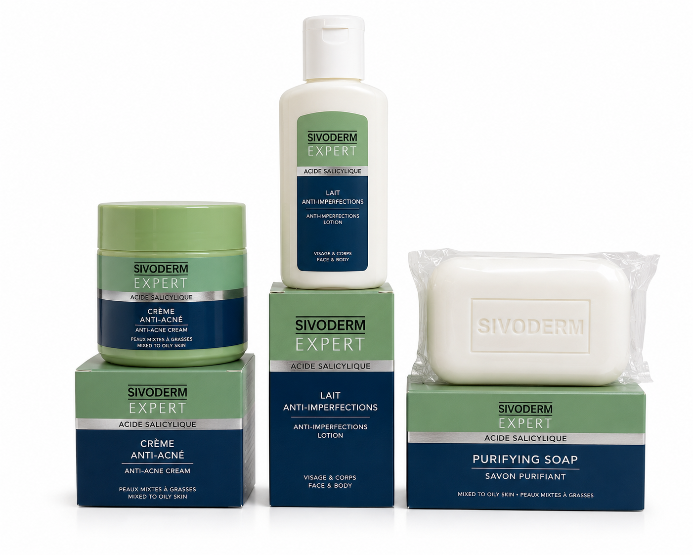 Sivoderm Expert – Pack Soin Visage & Corps 3 Produits à l'Acide Salicylique