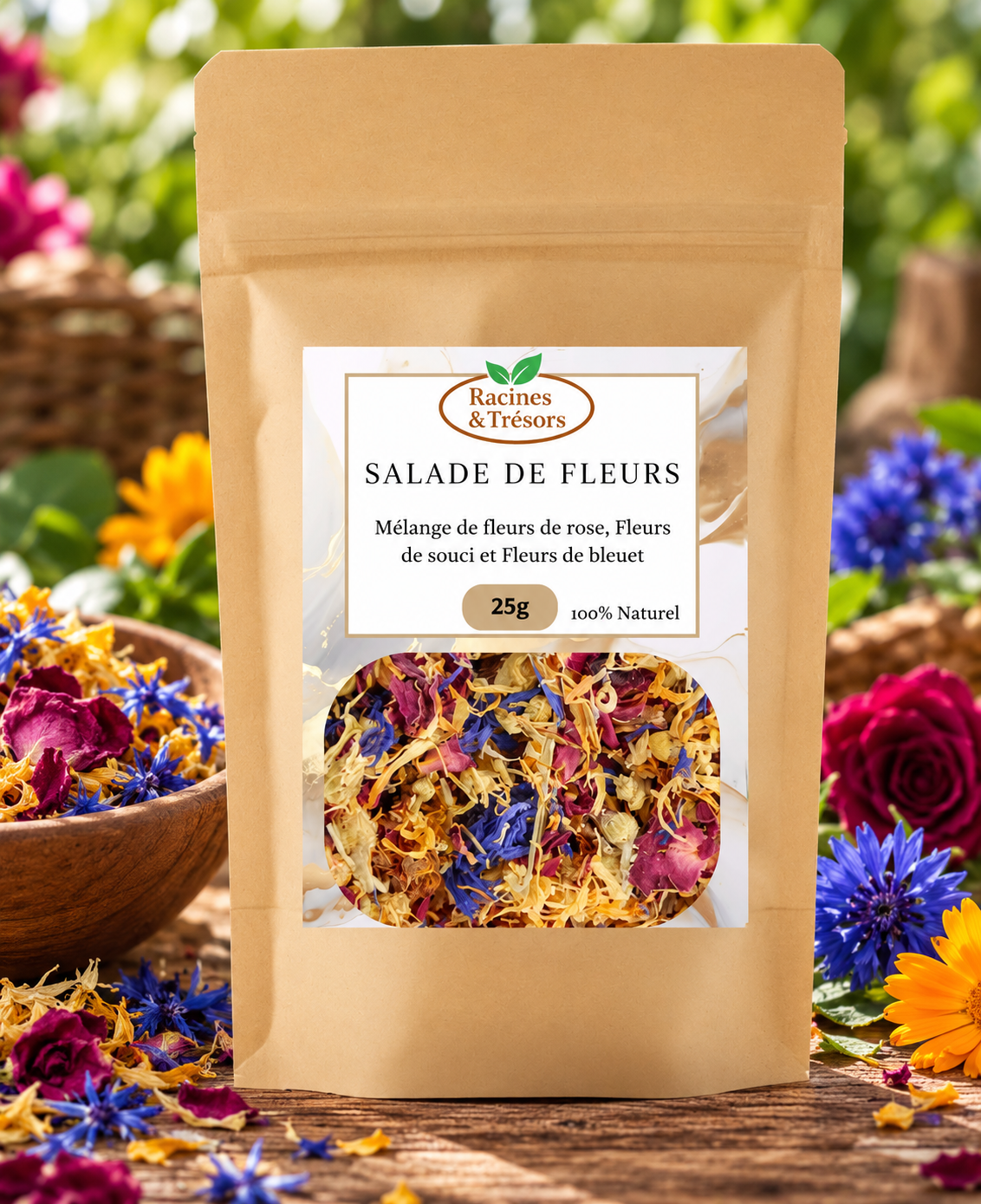 🌸 Mélange de Fleurs Comestibles Séchées – 25g | 100% Naturel | Pour Infusions, Pâtisseries, Cocktails & Décorations Gourmandes