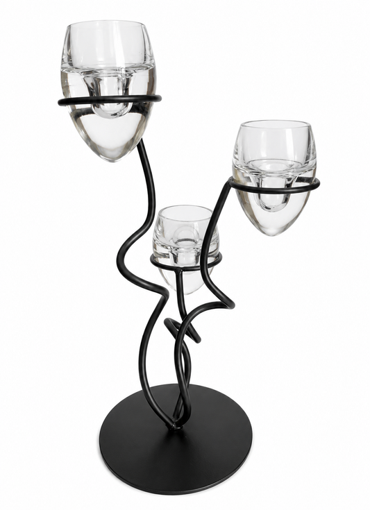 Bougeoir Design Triple en Métal et Verre