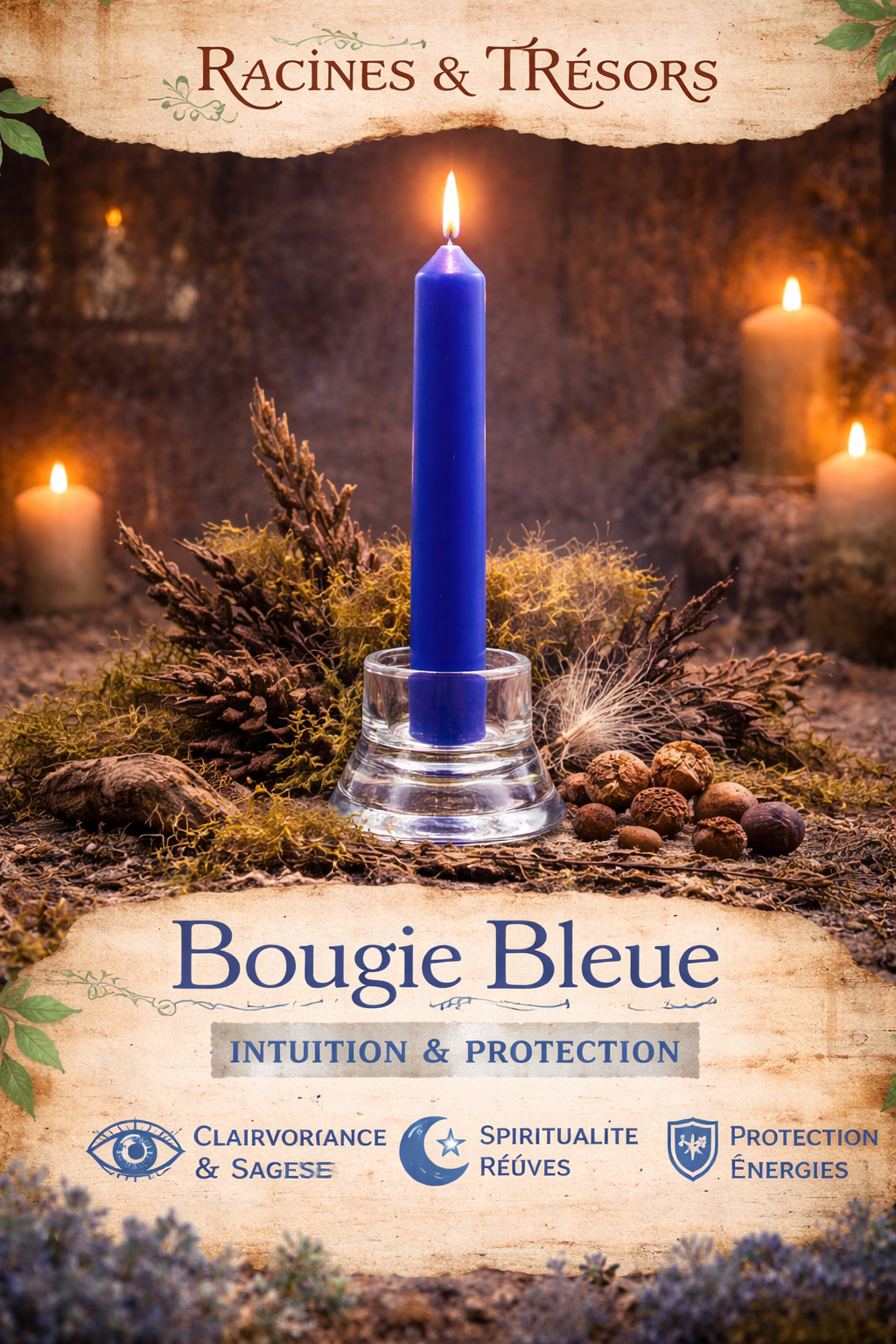 Bougie Bleue Spirituelle — Intuition & Protection