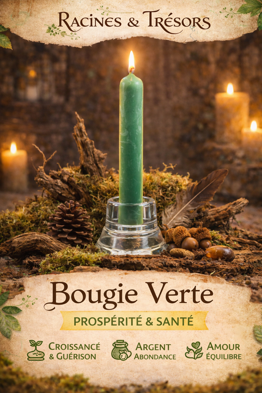 Bougie Verte Spirituelle — Prospérité & Équilibre