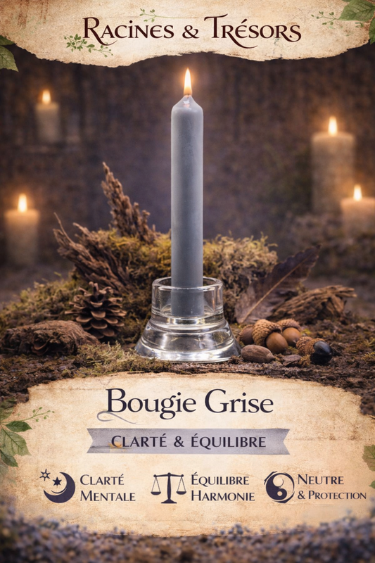 Bougie Grise Spirituelle — Clarté & Équilibre