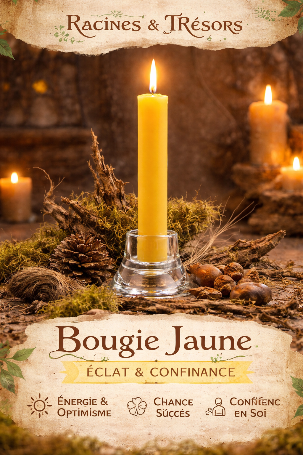 Bougie Jaune Spirituelle — Énergie & Confiance