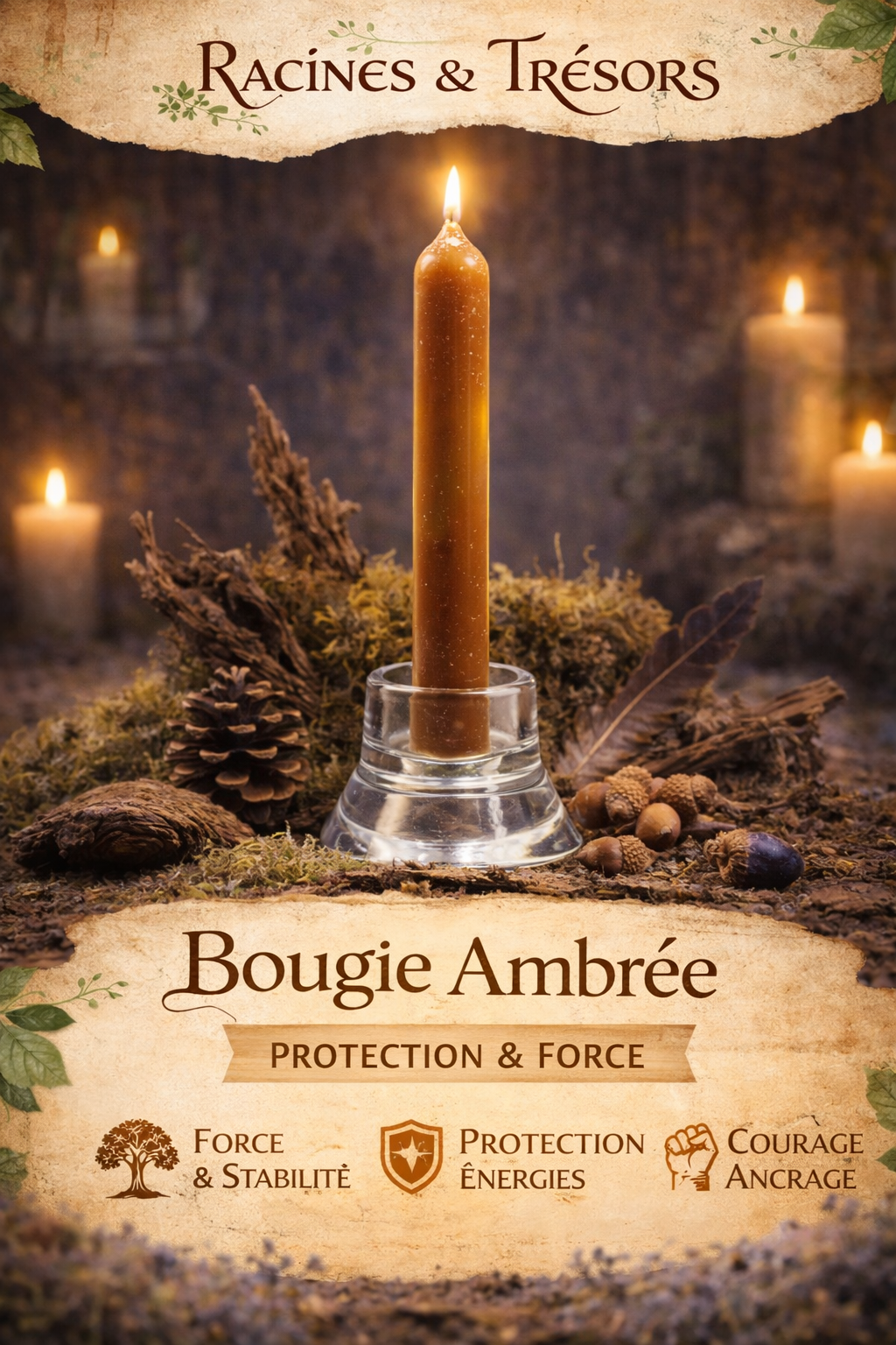 Bougie Marron Spirituelle — Ancrage & Stabilité