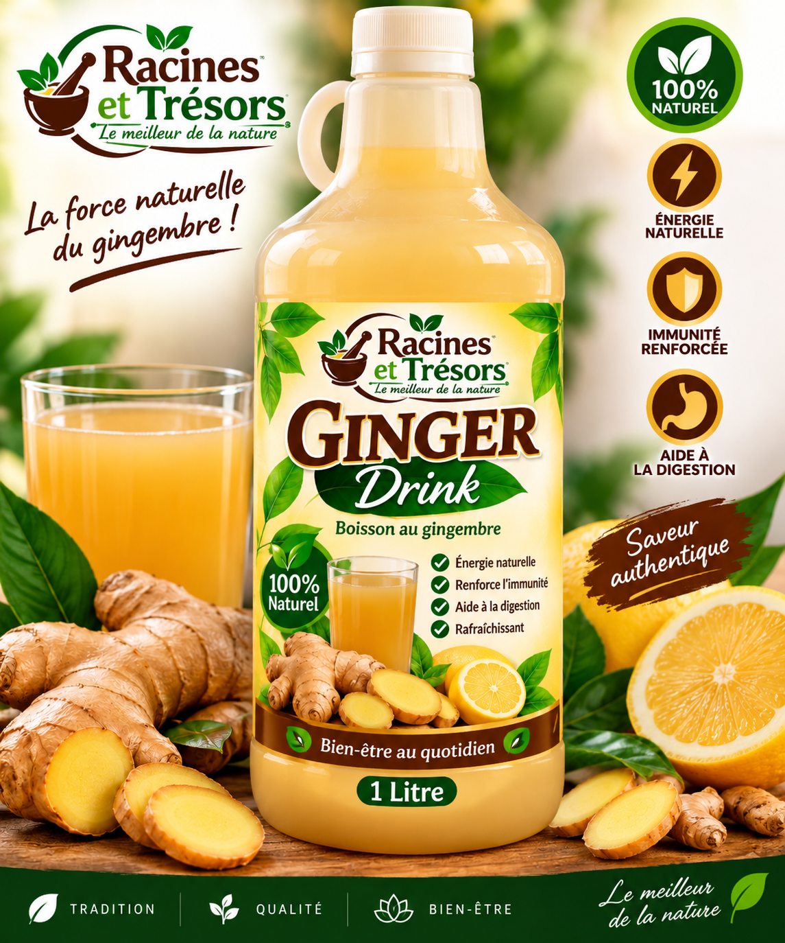 Ginger Drink – Boisson au Gingembre | Racines & Trésors | 500 ml