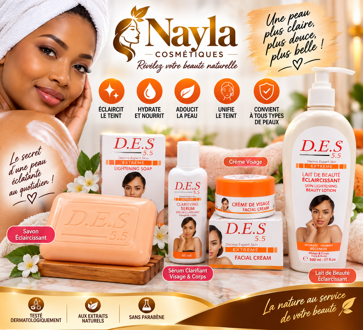 Gamme Éclaircissante Extreme D.E.S55 – Dermo Expert Skin | Huile de Baobab