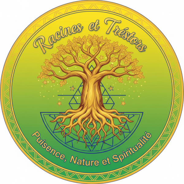 Logo Racines et Trésors fond vert jaune