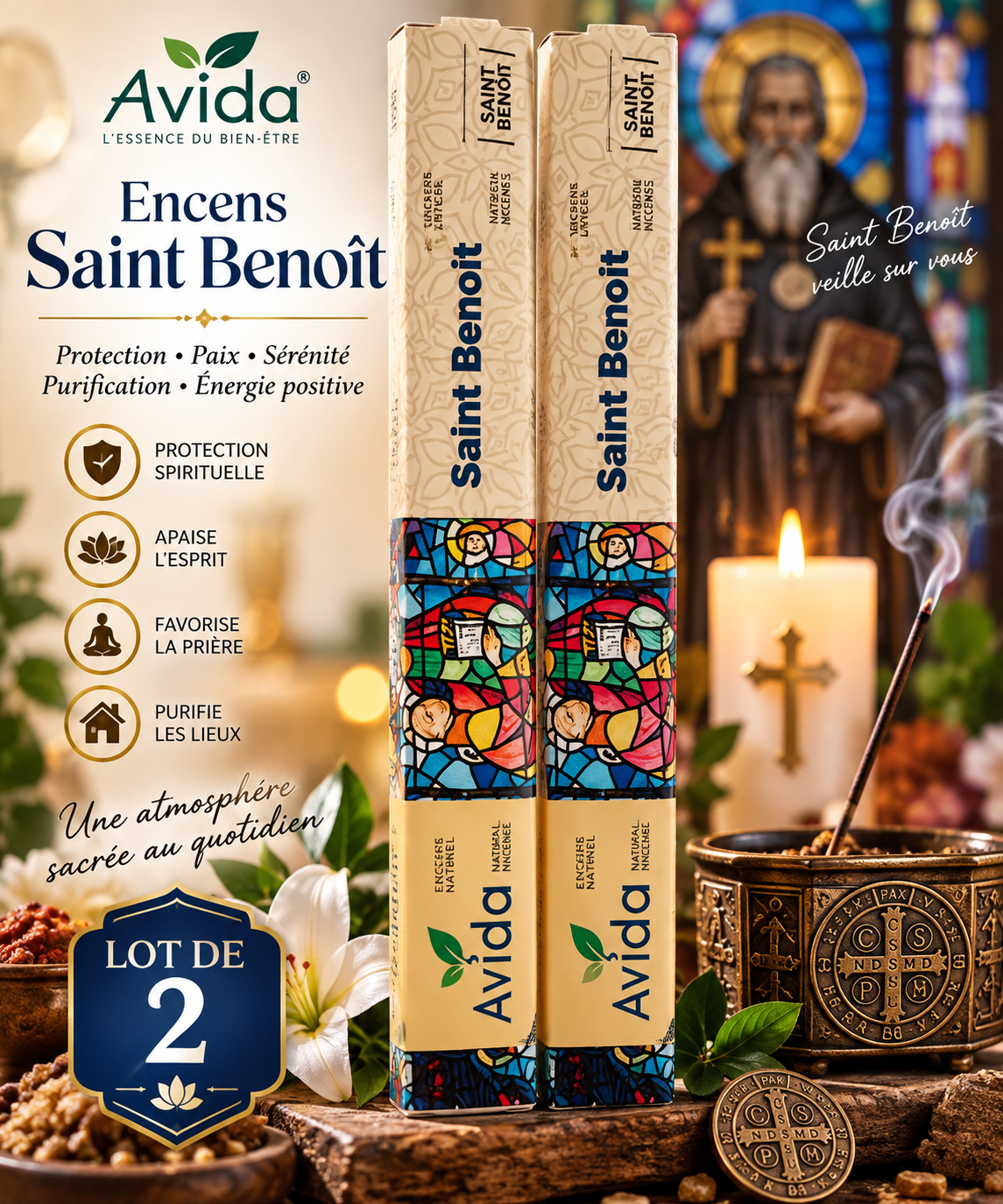Encens Saint Benoît – Protection & Paix – Lot de 2